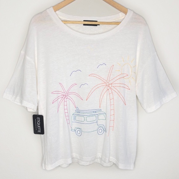 etiquette Tops - Summer Beach Embroidered Oversized Cropped Tee